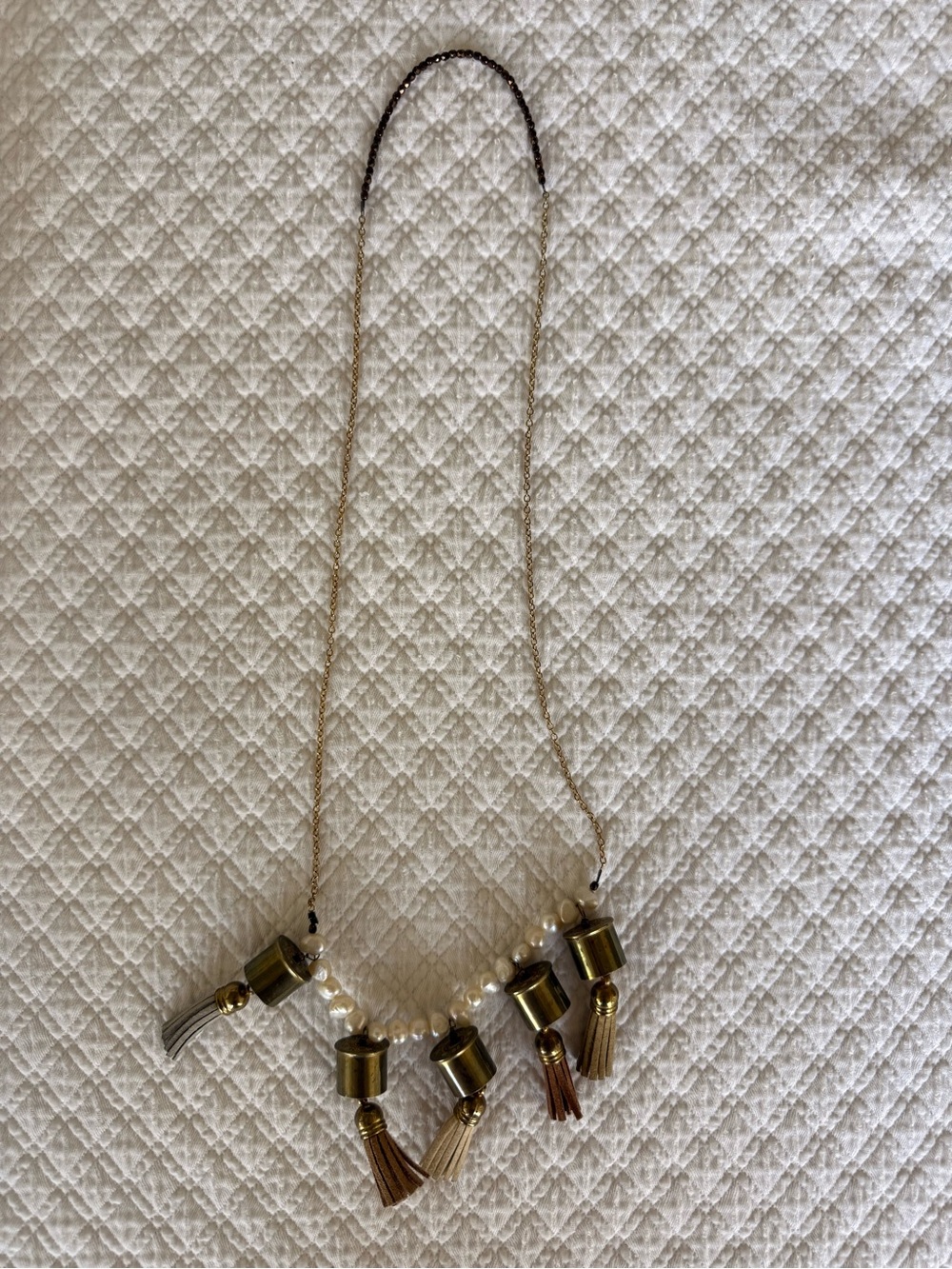 Gold and Freshwater Pearl Long Tassel Statement Necklace